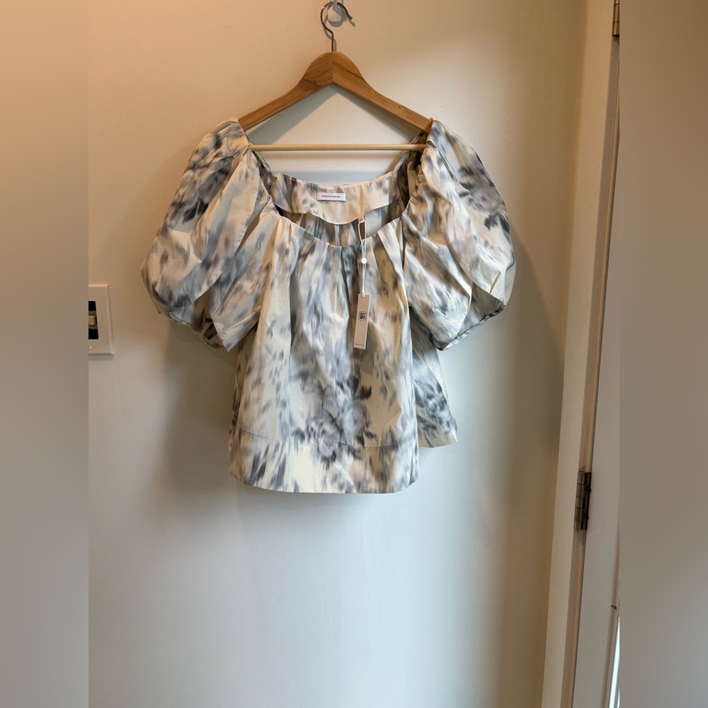 REBECCA TAYLOR Whisper Rose Tulip Puff Sleeve Top Size 10 - Picture 4 of 16